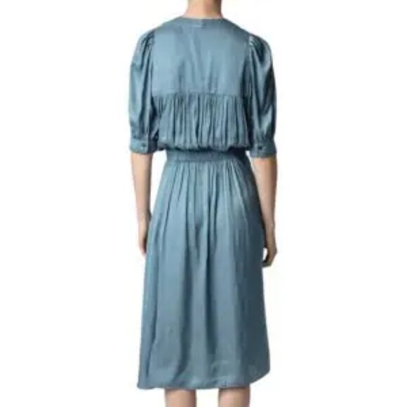 NEW ZADIG & VOLTAIRE Ralia Satin Wrap Midi-Dress in Blue Size M - Picture 2 of 7